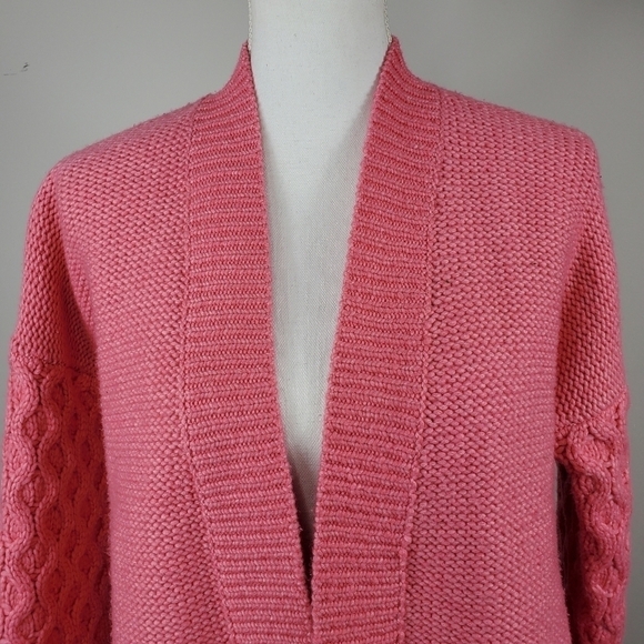 Gap Pink Wool Open Cardigan Cable Knit Sleeves - Picture 3 of 12